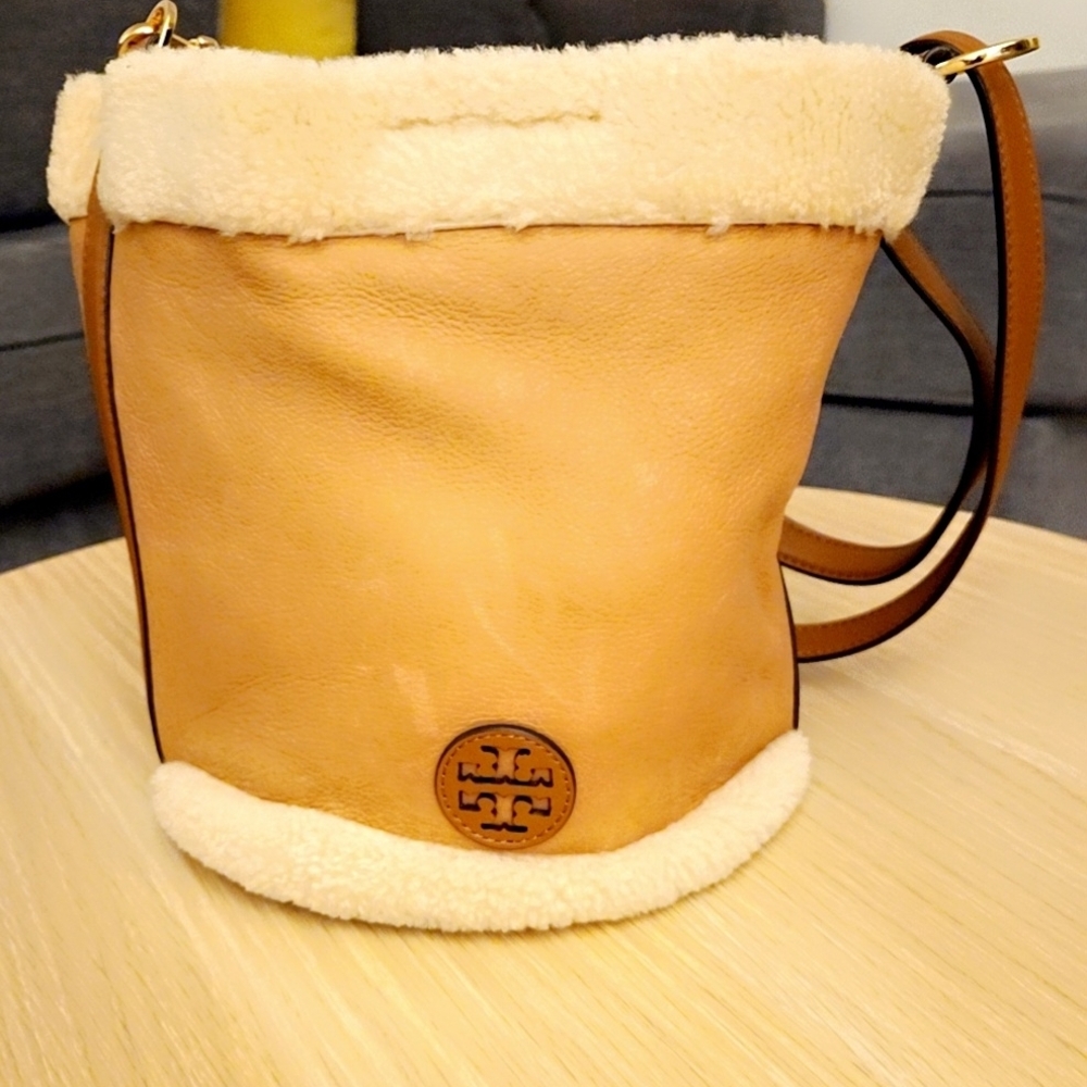 Tory Burch Tan Shearling Trim Shoulder Bag
